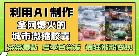 利用AI制作全网爆火的城市微缩胶囊，条条爆款， 多平台分发，疯狂涨粉变现-创客副业