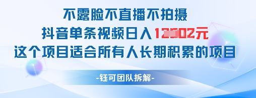 不露脸不直播不拍摄抖音单条视频日入1k+这个项目适合所有人长期积累的项目-创客副业