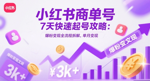 小红书商单号7天快速起号攻略：爆粉变现全流程拆解，单月变现3k+-创客副业