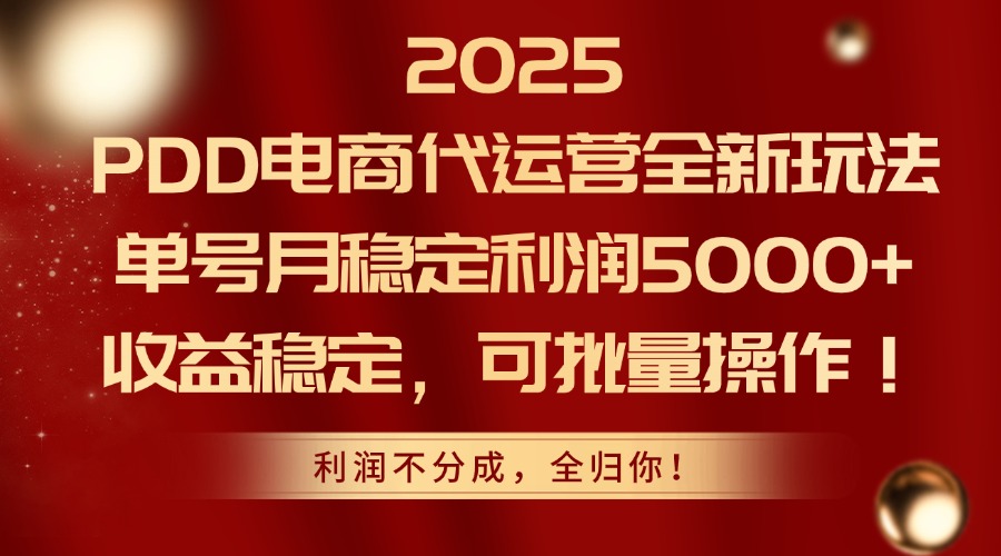 2025PDD电商代运营全新玩法，单号月稳定利润5000+，收益稳定，可批量操作-创客副业