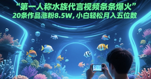 第一人称水族代言视频条条爆火，20条作品涨粉8.5W，小白轻松月入五位数-创客副业
