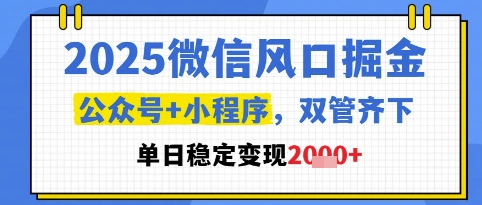 2025微信风口掘金,公众号+小程序双管齐下,单日稳定变现1k+【揭秘】-创客副业