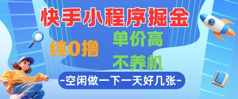 快手小程序掘金,纯0撸,单价高不养机 利用空闲时间做一做,一天好几张【揭秘】-创客副业