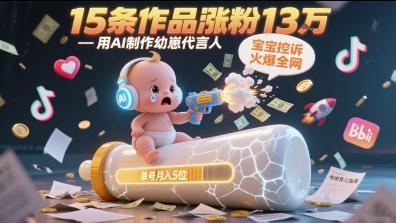 用AI制作幼崽代言人,宝宝的控诉火爆全网,15条作品涨粉13W,单号月入5位数实操教程-创客副业