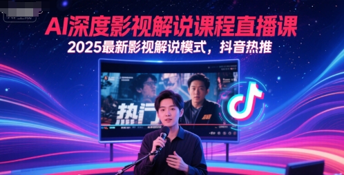AI深度影视解说课程直播课，2025最新影视解说模式，抖音热推-创客副业