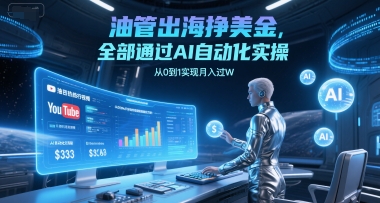 油管出海挣美金，全部通过AI自动化实操，从0到1实现月入过W-创客副业