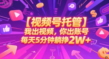 【视频号托管 】我出视频,你出账号,每天5分钟发布,最高躺挣2W+【揭秘】-创客副业