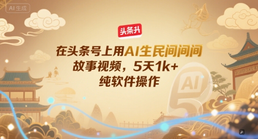 在头条号上用AI生民间故事视频,5天1k+,纯软件操作-创客副业