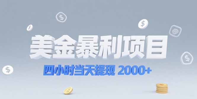 美金暴利项目，四小时当天提现 2000+机会留给会选赛道的人-创客副业