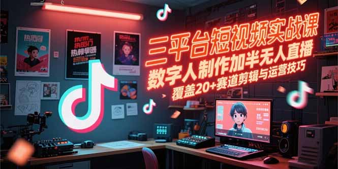 三平台短视频实战课,数字人制作加半无人直播,覆盖20+赛道剪辑与运营技巧-创客副业