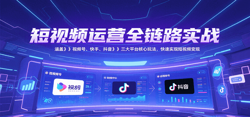 短视频运营全链路实战，涵盖视频号、快手、抖音三大平台核心玩法，快速实现变现！-创客副业