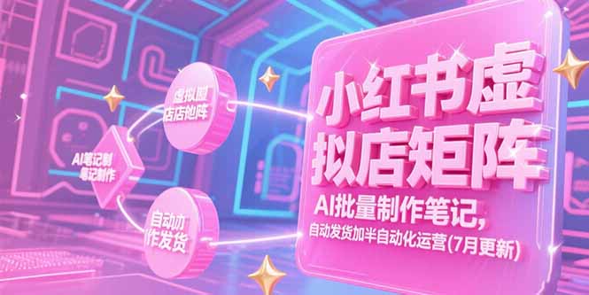 小红书虚拟店矩阵,AI批量制作笔记,自动发货加半自动化运营(7月更新-创客副业