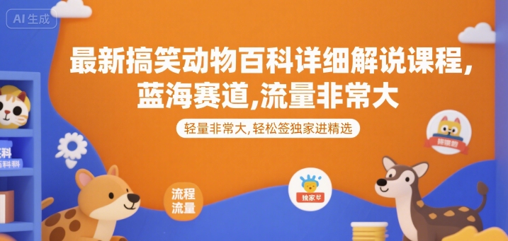 最新搞笑动物百科详细解说课程,蓝海赛道,流量非常大,轻松签独家进精选-创客副业