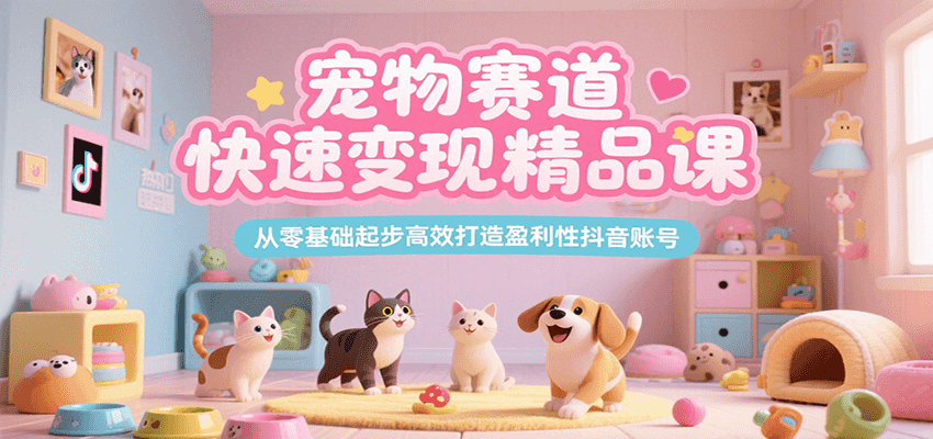 宠物赛道快速变现精品课,从零基础起步高效打造盈利性抖音账号-创客副业