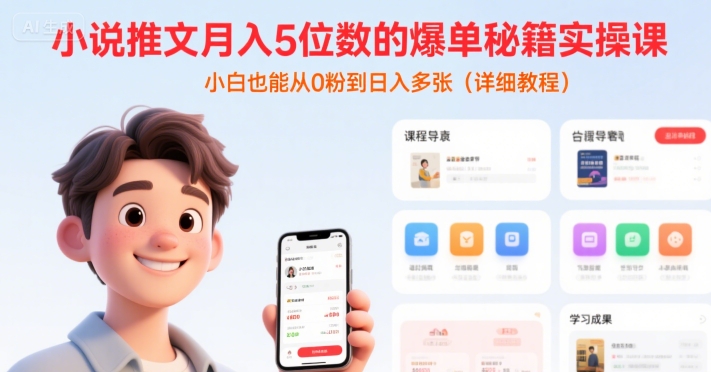 小说推文月入5位数的爆单秘籍实操课，，小白也能从0粉到日入多张(详细教程)-创客副业