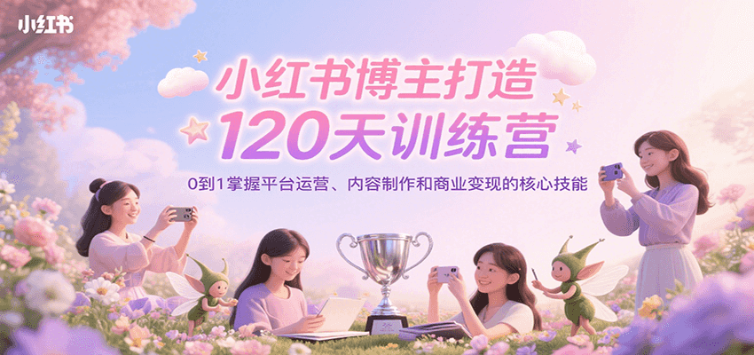 小红书博主打造120天训练营,0到1掌握平台运营、内容制作和商业变现-创客副业