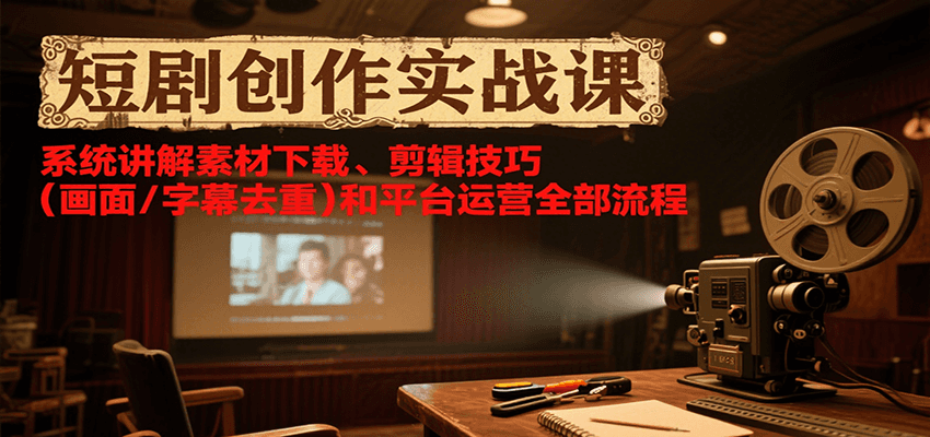 短剧创作实战课,系统讲解素材下载、剪辑技巧(画面/字幕去重)和平台运营全部流程-创客副业