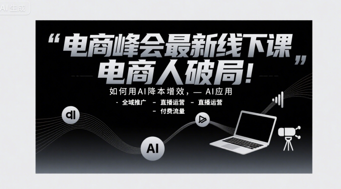 电商峰会最新线下课,电商人破局,如何用AI降本增效,AI应用-全域推广-直播运营-付费流量-创客副业
