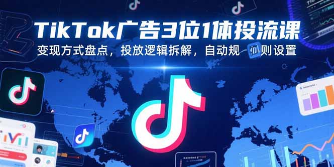 TikTok广告3位1体投流课,变现方式盘点,投放逻辑拆解,自动规则设置-创客副业