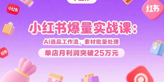 小红书爆量实战课:AI选品工作流,素材批量处理,单店月利润突破25万元-创客副业