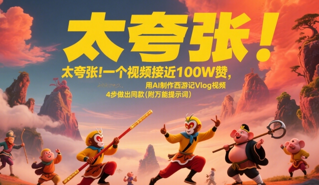 太夸张！一个视频接近100W赞，用AI制作西游记Vlog视频，全流程拆解来了(附万能提示词)-创客副业