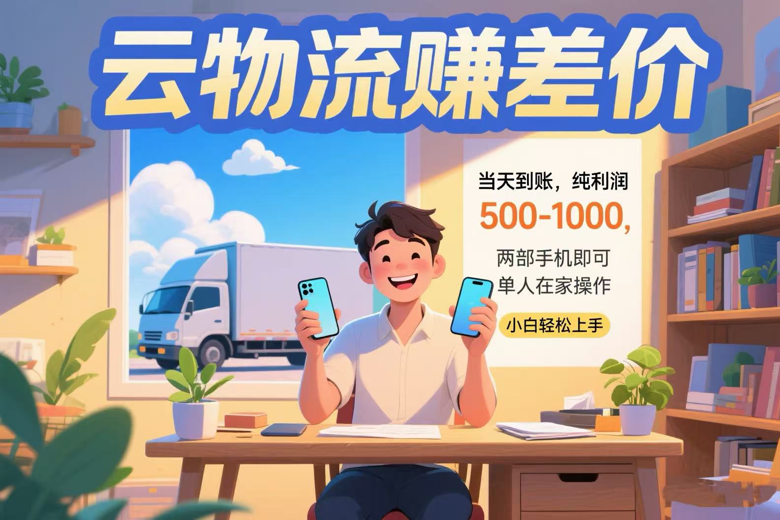 云物流赚差价 当天到账纯利润500-1000 两部手机即可 可单人在家操作 小…-创客副业