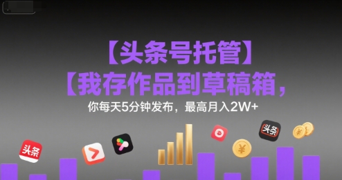 【头条号托管 】我存作品到草稿箱，你每天5分钟发布，最高月入2W+【揭秘】-创客副业