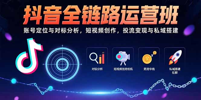 抖音全链路运营班：账号定位与对标分析，短视频创作，投流变现与私域搭建-创客副业
