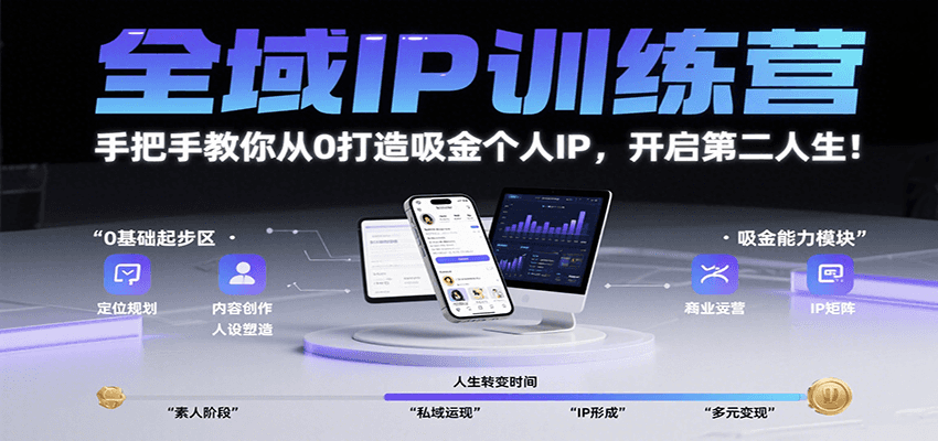 全域IP训练营,手把手教你从0打造吸金个人IP,开启第二人生!-创客副业