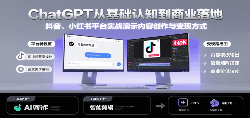 ChatGPT从基础认知到商业落地,实战演示抖音、小红书等平台的内容创作与变现-创客副业