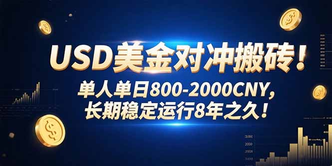 USD美金对冲搬砖!单人单日800-2000CNY，长期稳定运行8年之久!-创客副业