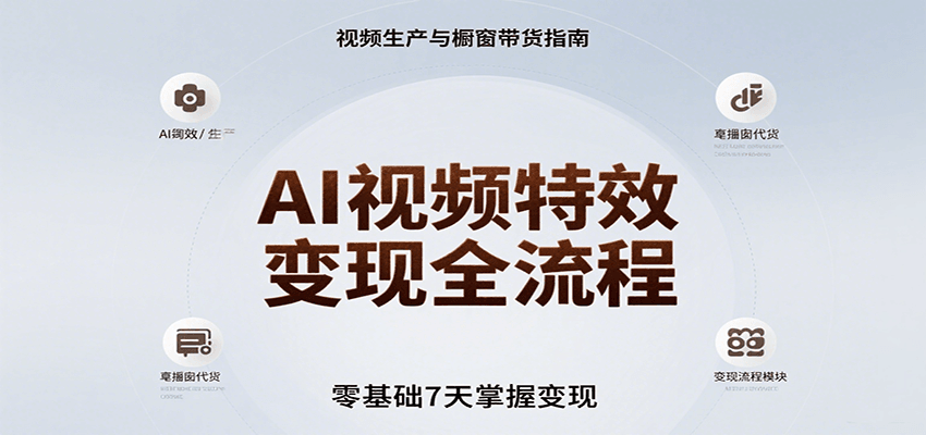 AI视频特效变现全流程，零基础7天掌握视频生产到橱窗带货变现-创客副业