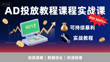 AD投放教程课程实战课,实现广告ROI300%+可持续暴利-创客副业