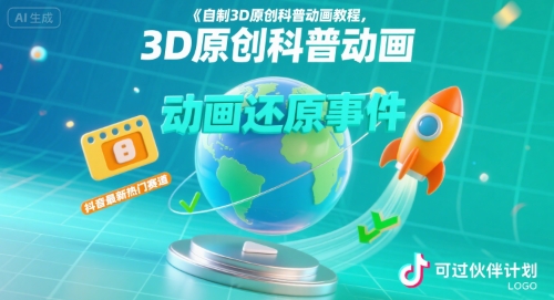 自制3D原创科普动画教程，动画还原事件，抖音最新热门赛道，可过伙伴计划-创客副业