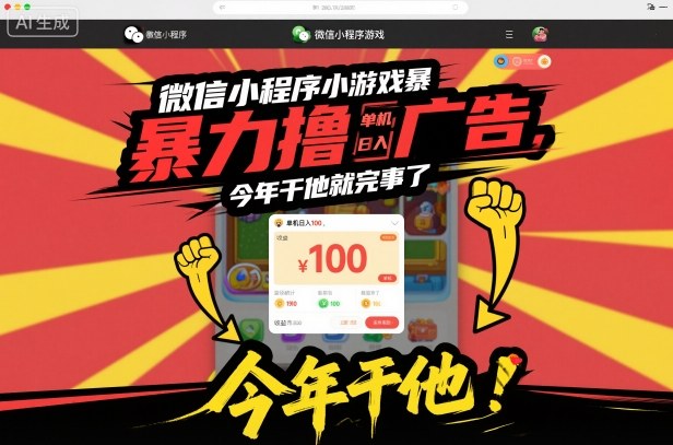 微信小程序小游戏暴力撸广告，单机日入100，今年干他就完事了-创客副业