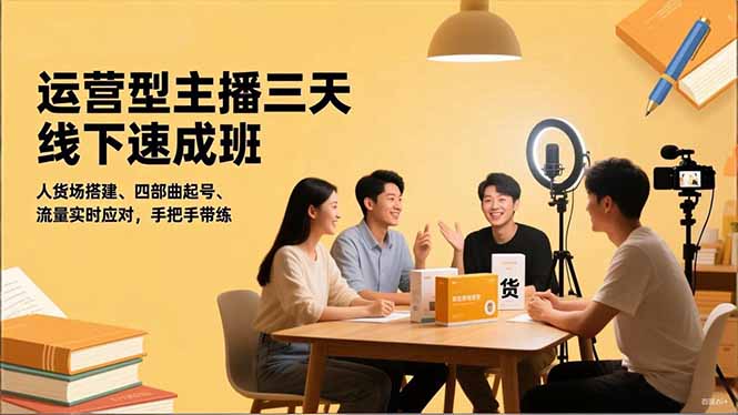 运营型主播三天线下班，人货场搭建,四部曲起号,流量实时应对，手把手带练-创客副业