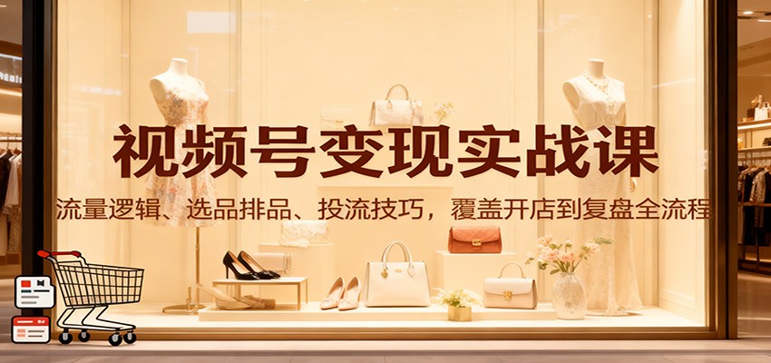视频号变现实战课:流量逻辑、选品排品、投流技巧,覆盖开店到复盘全流程-创客副业