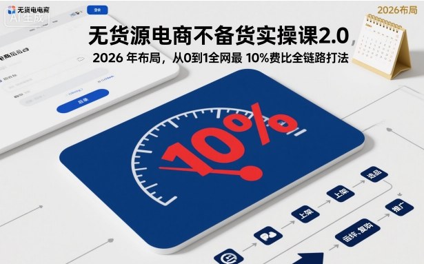 无货源电商不备货实操课2.0，2026年布局，从0到1全网最低10%费比全链路打法【更新】-创客副业