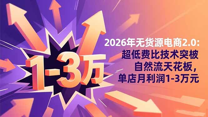 2026年无货源电商2.0【更新】:超低费比技术突破自然流天花板,单店月利润1-3万元-创客副业