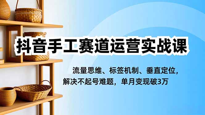 抖音手工赛道运营实战课，流量思维、标签机制、垂直定位，解决不起号难题，单月变现破3万-创客副业