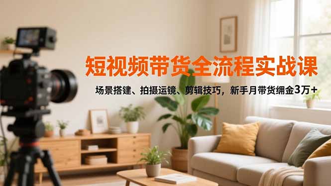 短视频带货全流程实战课，场景搭建、拍摄运镜、剪辑技巧，新手月带货佣金3万+-创客副业