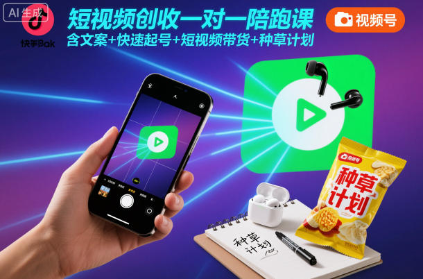 短视频创收一对一陪跑课,含文案+快速起号+短视频带货+种草计划-创客副业