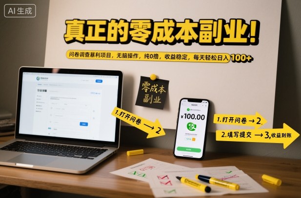 真正的零成本副业!问卷调查暴利项目,无脑操作,纯0撸,收益稳定,每天轻松日入100+【揭秘】-创客副业