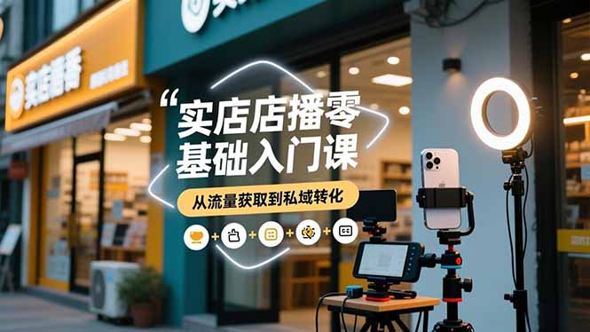 实体店播零基础入门课，实体店+短视频+直播+微信生态+私域社群，从流量获取到私域转化-创客副业