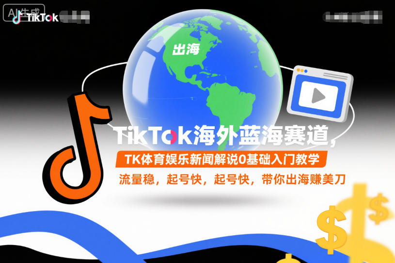 TikTok海外蓝海赛道,TK体育娱乐新闻解说0基础入门教学,流量稳,起号快,带你出海賺美刀-创客副业