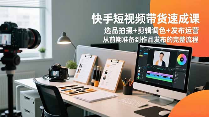 快手短视频带货速成课，选品拍摄+剪辑调色+发布运营，从前期准备到作品发布的完整流程-创客副业