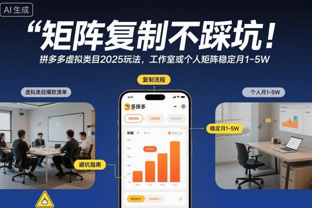 矩阵复制不踩坑！拼多多虚拟类目2025玩法，工作室或者个人矩阵稳定月1-5W【揭秘】-创客副业