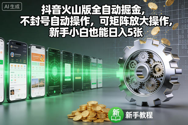 抖音火山版全自动掘金，不封号自动操作，可矩阵放大操作，新手小白也能日入5张【揭秘】-创客副业
