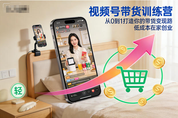 视频号带货训练营，从0到1打造你的带货变现路，低成本在家创业-创客副业