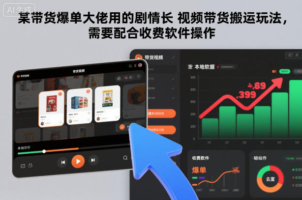 某带货爆单大佬用的剧情长视频带货搬运玩法，需要配合收费软件操作-创客副业